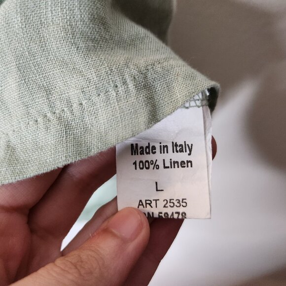 Terzo Millennio Womens Large Green 100% Linen Dress Tie Sleeves - Picture 6 of 8